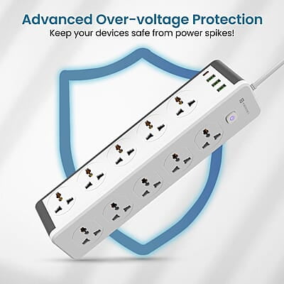 Portronics Power Plate 14 Extension Board with 10 Universal Sockets, 25W Type-C PD, 3 USB Charging Ports, 3 Meter Long Cord, 2500 Watts Portronics Power Plate 14 Extension Board with 10 Universal Sockets, 25W Type-C PD, 3 USB Charging Ports, 3 Meter Long Cord, 2500 Watts