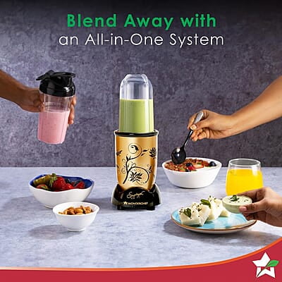 Wonderchef Nutri-blend Mixer Grinder Blender Champagne 500W 22000 RPM 3 Unbreakable Jars Wonderchef Nutri-blend Mixer Grinder Blender Champagne 500W 22000 RPM 3 Unbreakable Jars