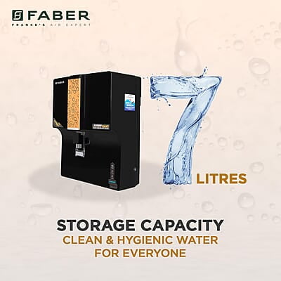 Faber Copper Guard (RO+UV+UF+Alkaline+Copper) 7L Storage 9 Stage Filtration Pre & Post Carbon Upto 2500 TDS Faber Copper Guard (RO+UV+UF+Alkaline+Copper) 7L Storage 9 Stage Filtration Pre & Post Carbon Upto 2500 TDS