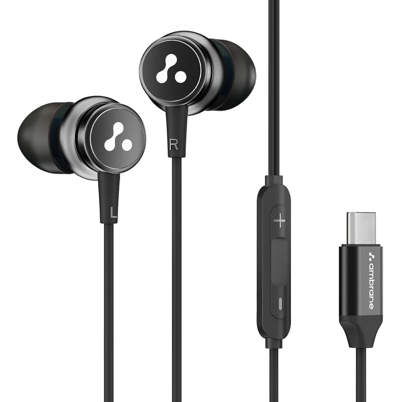 Ambrane Type C Wired Earphones with in-line Mic for Clear Calling, 1.2M Cable, 10mm Dynamic Drivers for BoostedBass, Control Buttons for iPhone 15, Samsung & Type C Devices Stringz 04 Ambrane Type C Wired Earphones with in-line Mic for Clear Calling, 1.2M Cable, 10mm Dynamic Drivers for BoostedBass, Control Buttons for iPhone 15, Samsung & Type C Devices Stringz 04