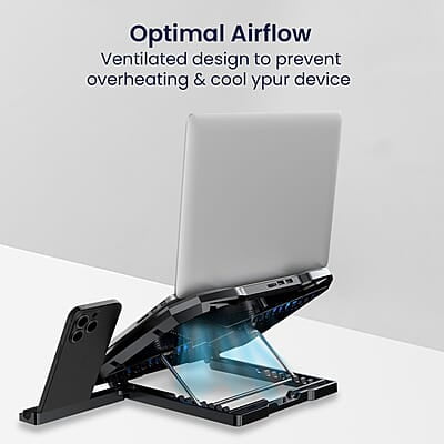 Portronics My Buddy Air 2 Laptop Cooling Pad with Dual Cooling Fans, Multi-Level Height Adjustable, Mobile Holder Portronics My Buddy Air 2 Laptop Cooling Pad with Dual Cooling Fans, Multi-Level Height Adjustable, Mobile Holder