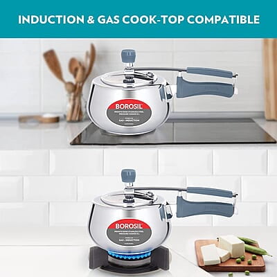 Borosil Pronto Edge Induction Base Inner Lid Stainless Steel Pressure Cooker, 5 L Borosil Pronto Edge Induction Base Inner Lid Stainless Steel Pressure Cooker, 5 L