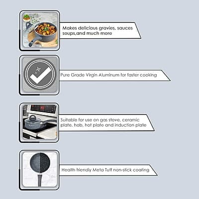 Wonderchef Granite Non-Stick Sauce Pan  Induction Bottom 3.5mm 18cm Non Stick Sauce Pan 1.8 litres