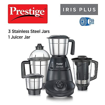 Prestige Iris Plus 750 W Mixer Grinder With 4 Jars (3 Stainless Steel Jars+ 1 Juicer Jar) 4 Super Efficient Stainless Blades