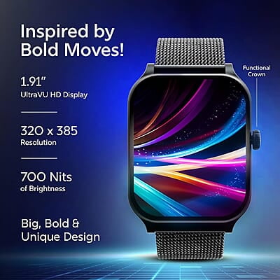 Fastrack New Limitless Classic|Large 1.91" Super UltraVU Display|Functional Crown|Highest 320x385 Pixel Resolution|SingleSync BT Calling|100+ Sports Modes|Metal Case Premium Smartwatch - Black Mesh Fastrack New Limitless Classic|Large 1.91" Super UltraVU Display|Functional Crown|Highest 320x385 Pixel Resolution|SingleSync BT Calling|100+ Sports Modes|Metal Case Premium Smartwatch - Black Mesh