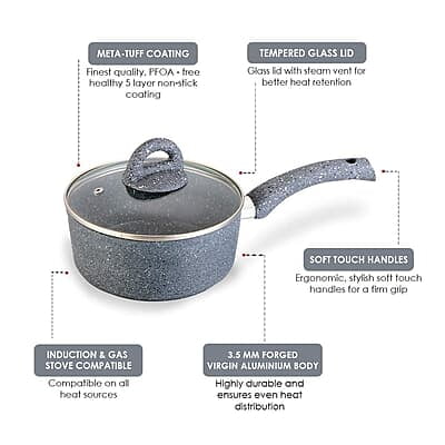 Wonderchef Granite Non-Stick Sauce Pan  Induction Bottom 3.5mm 18cm Non Stick Sauce Pan 1.8 litres