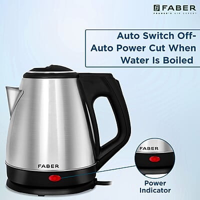 Faber Electric Kettle with Stainless Steel Body, FK 1.8 litres boiler for Water, SS Faber Electric Kettle with Stainless Steel Body, FK 1.8 litres boiler for Water, SS
