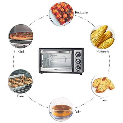 Borosil Pro 19 Liters Oven Toaster & Griller, Motorised Rotisserie, Stay-on Function, 5 Heating Modes, Black