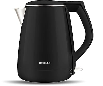 Havells Electric Kettle Aqua Plus 1250 Watts 1.2 liters , Double Layered Cool Touch Outer Body black
