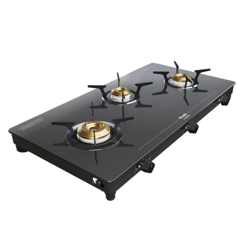 Preethi Luxe Pro 3 Burner Glass Top Gas Stove With Driptray Less Infinity Design Preethi Luxe Pro 3 Burner Glass Top Gas Stove With Driptray Less Infinity Design