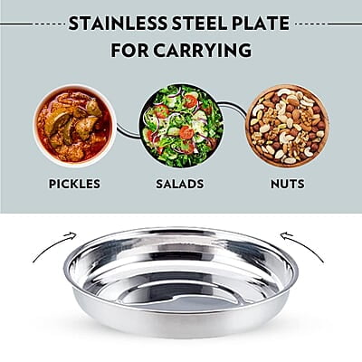 Borosil Carry Fresh Prime Stainless Steel Luncboxes with Carry Bag, Set of 3 (280 ml x 2, 180 ml x 1)