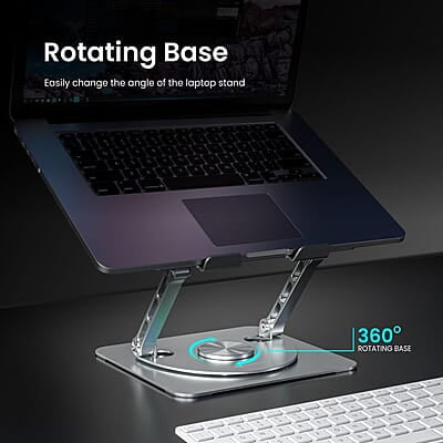 Portronics My Buddy Spinlight Laptop Stand with Cooling Fan, 360° Rotating Base, Adjustable Height Portronics My Buddy Spinlight Laptop Stand with Cooling Fan, 360° Rotating Base, Adjustable Height