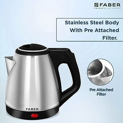 Faber Electric Kettle with Stainless Steel Body, FK 1.8 litres boiler for Water, SS Faber Electric Kettle with Stainless Steel Body, FK 1.8 litres boiler for Water, SS