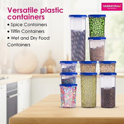 Varmora Magnum Oval Storage Containers Organised Kitchen Stackable Durable For Pulses, Rice, Dal, Atta, Flour, Cereals, Snacks, Set of 10 Varmora Magnum Oval Storage Containers Organised Kitchen Stackable Durable For Pulses, Rice, Dal, Atta, Flour, Cereals, Snacks, Set of 10
