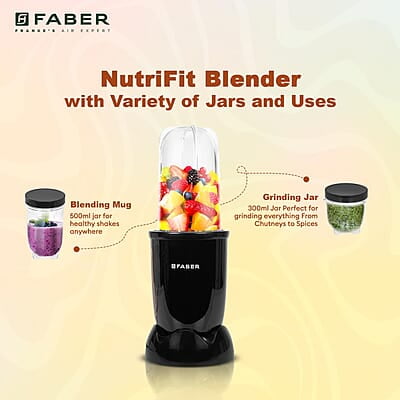 Faber Sportz Blender FSB 2-in-1 Nutrifit Nero 400W 2 PC Jar 500ML & 300ML Faber Sportz Blender FSB 2-in-1 Nutrifit Nero 400W 2 PC Jar 500ML & 300ML