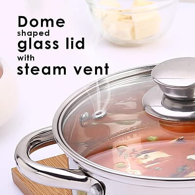 Wonderchef Nigella Stainless Steel Casserole with Lid Curved Body Glass Lid with Steam Vent 16cm Wonderchef Nigella Stainless Steel Casserole with Lid Curved Body Glass Lid with Steam Vent 16cm