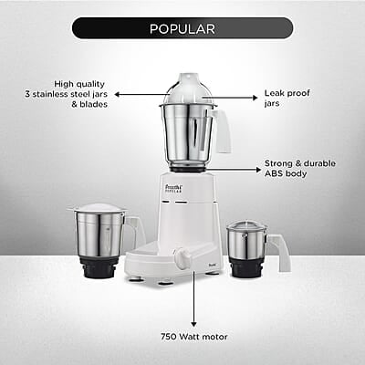Preethi Popular MG 142 750-Watt Mixer Grinder with 3 Jars Preethi Popular MG 142 750-Watt Mixer Grinder with 3 Jars