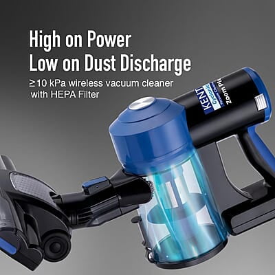 KENT Zoom Plus Vacuum Cleaner  150W  Battery Operated, Rechargeable, Cordless & Hoseless  Bagless Design  Cyclone5 Technology Washable HEPA Filter Multi Nozzle Operation