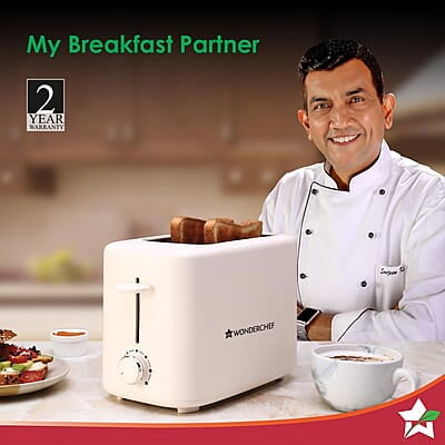 Wonderchef Bellagio 2-Slice Pop-up Toaster with Lid Cover 800 Watt 7- Level Browning Controls Wonderchef Bellagio 2-Slice Pop-up Toaster with Lid Cover 800 Watt 7- Level Browning Controls