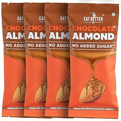 Eat Better Co - Chocolate Coated Nuts - No Added Sugar - 100% Natural - Sweetned using Jaggery - Healthy Chocolate (Chocolate Coated Almonds - Pack of Four - 160 gm)