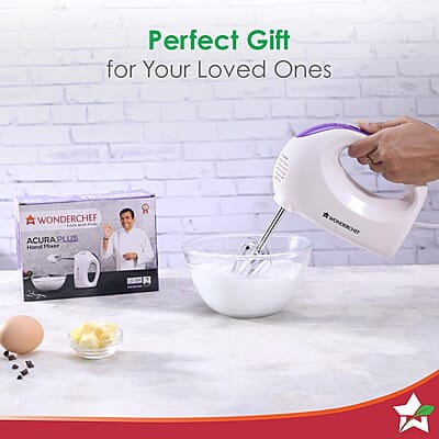 Wonderchef Acura Plus 200 W Electric Hand Mixer 5 Speed Option SS Beater Whisk and Dough Kneading Hooks