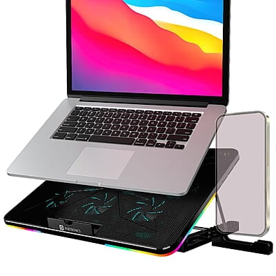 Portronics My Buddy Air Cooling Pad Laptop Stand with 6 Cooling Fans, RGB Lights, 7 Adjustable Heights, Mobile Stand