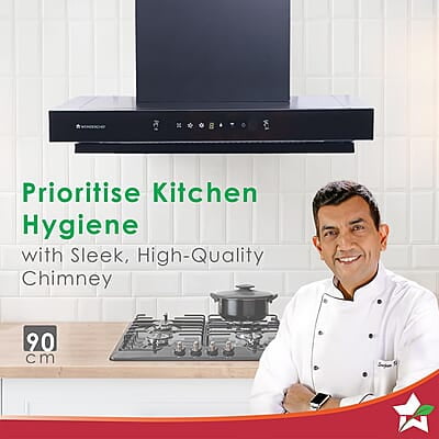 Wonderchef Ruby Sleek 90cm Chimney Powerful Suction of 1400m3/hr Auto Clean Function Oil Collector Low Noise Wonderchef Ruby Sleek 90cm Chimney Powerful Suction of 1400m3/hr Auto Clean Function Oil Collector Low Noise
