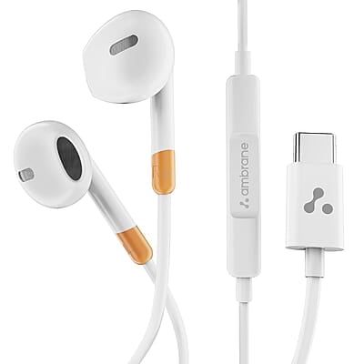 Ambrane Wired Type C in Ear Earphones with in-line Mic for Clear Calling, 1.2M Cable, 14mm Dynamic Drivers for BoostedBass, Multi-Functional Controller for Type C Enabled Mobiles Stringz 02