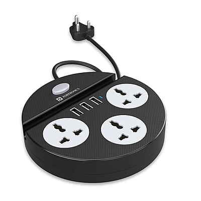 Portronics Power Plate 5 1500W Power Converter with USB Charger & Mobile Holder 3AC Socket + 3USB Ports, 1.5 m Cord Length Portronics Power Plate 5 1500W Power Converter with USB Charger & Mobile Holder 3AC Socket + 3USB Ports, 1.5 m Cord Length