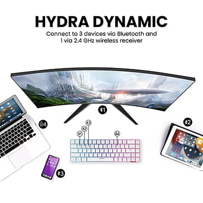 Portronics Hydra 10 Mechanical Wireless Gaming Keyboard with Bluetooth 5.0 + 2.4 GHz, RGB Lights 16.8 Million Colors, Type C Charging, Compatible with PCs, Smartphones and Tablets Portronics Hydra 10 Mechanical Wireless Gaming Keyboard with Bluetooth 5.0 + 2.4 GHz, RGB Lights 16.8 Million Colors, Type C Charging, Compatible with PCs, Smartphones and Tablets