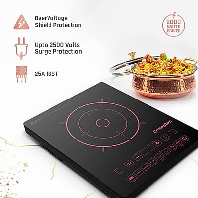 Crompton Instaserve 2000 W Induction Cooktop with 11 Feather Touch Buttons Crompton Instaserve 2000 W Induction Cooktop with 11 Feather Touch Buttons