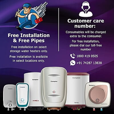 Crompton Rapid Jet Plus 3-L Instant Water Heater with Advanced 4 level Safety with Free Installation and Connection Pipes