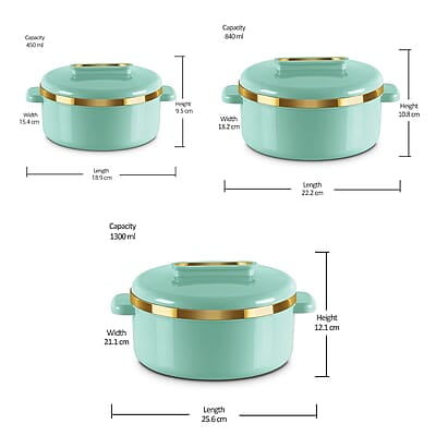 MILTON Curve Inner Stainless Steel Casserole Set of 3 (450 ml, 840 ml, 1300 ml)