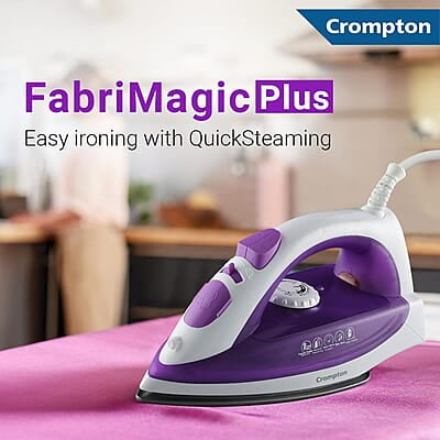 Crompton Fabrimagic Plus 1250 W Steam Iron with 200 ml water tank, Upto 13g /min Steam Output and Teflon Coating Soleplate Crompton Fabrimagic Plus 1250 W Steam Iron with 200 ml water tank, Upto 13g /min Steam Output and Teflon Coating Soleplate