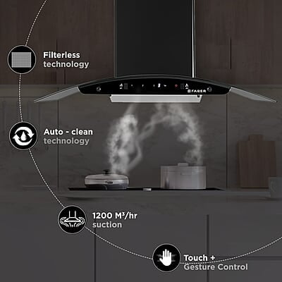 Faber 90cm 1200 m3/hr, Autoclean Chimney Filterless Touch & Gesture Control Faber 90cm 1200 m3/hr, Autoclean Chimney Filterless Touch & Gesture Control