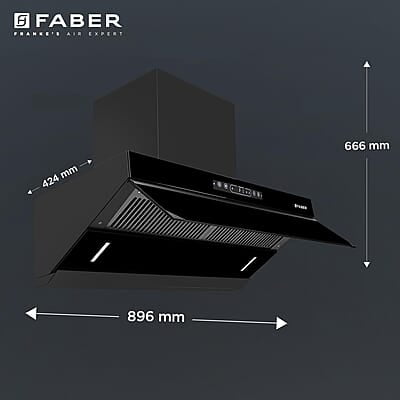 Faber 90cm 1500m³/hr Autoclean Kitchen Chimney Digital Display Filterless Slant Body T-Shape Panel Touch+Gesture Faber 90cm 1500m³/hr Autoclean Kitchen Chimney Digital Display Filterless Slant Body T-Shape Panel Touch+Gesture