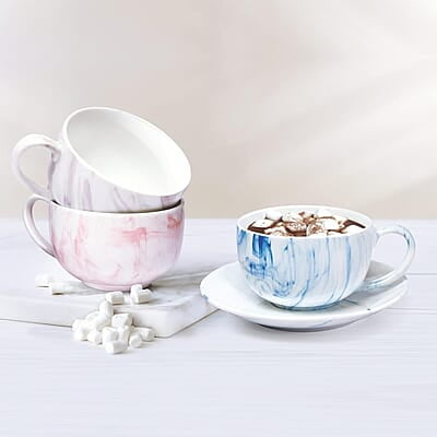 Treo by Milton Marble Cup and Saucer Set of 12, Marble Brown Treo by Milton Marble Cup and Saucer Set of 12, Marble Brown