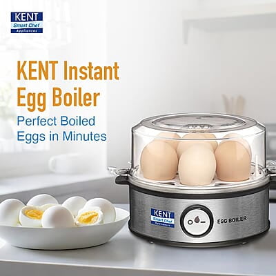 KENT Instant Egg Boiler | 360-Watt | Boil 7 Eggs at a Time | 3 Boiling Modes | Stainless Steel Body & Heating Plate | Automatic Power Off | Accessories Available KENT Instant Egg Boiler | 360-Watt | Boil 7 Eggs at a Time | 3 Boiling Modes | Stainless Steel Body & Heating Plate | Automatic Power Off | Accessories Available