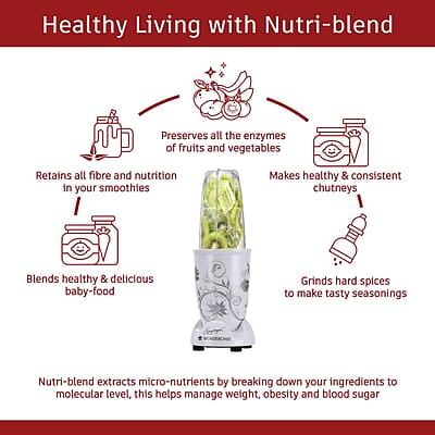 Wonderchef Nutri-blend Mixer, Grinder & Blender 400W 22000 RPM 2 unbreakable jars White Wonderchef Nutri-blend Mixer, Grinder & Blender 400W 22000 RPM 2 unbreakable jars White