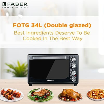 Faber 34 liter (DG) 1600 Watts OTG Bake, Toast, Roast, Grill 6 Functions, Upper & Lower Heating, Rotisserie, 360 Convection