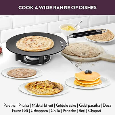 Borosil Granito Non-Stick Dosa Tawa, Induction Friendly, Granite Finish, PFOA-Free, 31 cm Diameter, Black Borosil Granito Non-Stick Dosa Tawa, Induction Friendly, Granite Finish, PFOA-Free, 31 cm Diameter, Black