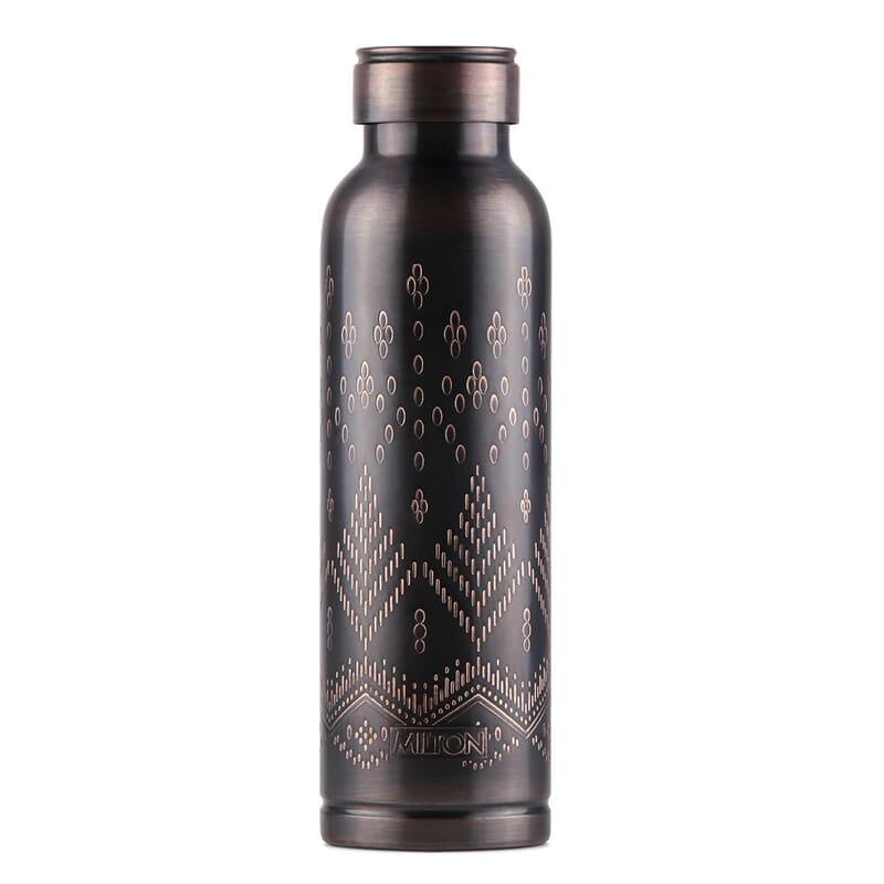 MILTON Copper Swasth Water Bottle, 940 ml, Black Ethnic Lacquer Coating, Curved bottle MILTON Copper Swasth Water Bottle, 940 ml, Black Ethnic Lacquer Coating, Curved bottle