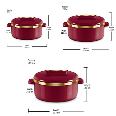 MILTON Curve Inner Stainless Steel Casserole Set of 3 (840 ml, 1300 ml, 1880 ml) MILTON Curve Inner Stainless Steel Casserole Set of 3 (840 ml, 1300 ml, 1880 ml)