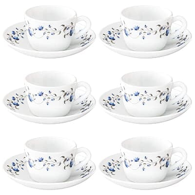 Larah by BOROSIL Helena Opalware Cup and Saucer Set of 12 Tea/Coffee Cups, 140 ml Each