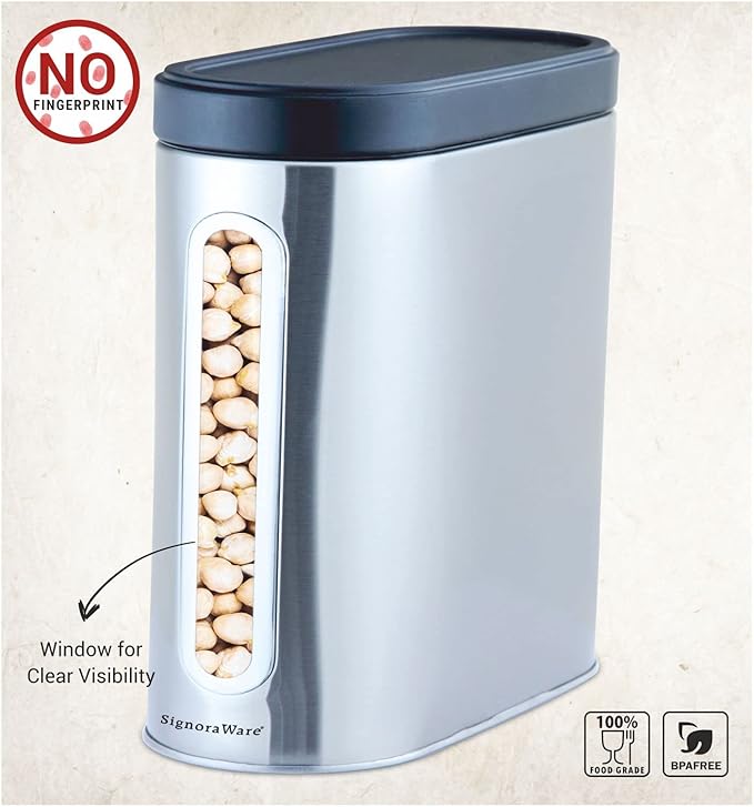 "Signora Ware Modular Steel Container ( Window Oval Matte ) 2300 ML "Signora Ware Modular Steel Container ( Window Oval Matte ) 2300 ML