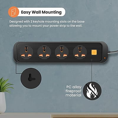 Portronics Power Plate 12 Extension Board with 4 Universal Sockets, 2 Meter Long Cord, 1500 Watt, Fireproof Material Portronics Power Plate 12 Extension Board with 4 Universal Sockets, 2 Meter Long Cord, 1500 Watt, Fireproof Material