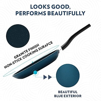 Borosil ProChef Non-Stick Fry Pan, 26 cm, Gas Stove Compatible, Thick Uniform Body for Even Heating, Metal Spoon Friendly, PFOA Free, Blue Exterior, Stir Frying Pan for Eggs, Cutlets, 1 Year Warranty