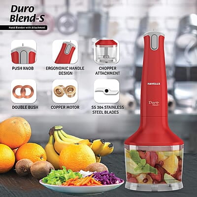Havells Duro Blend S With Chopper Attachment 300W - Low Noise Copper Dc Motor Havells Duro Blend S With Chopper Attachment 300W - Low Noise Copper Dc Motor