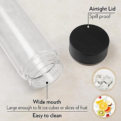 Borosil Neo Glass Water Bottle with Black Stainless Steel Lid | 550ml, Borosilicate Glass, Extreme Temperature Resistant, For Hot & Cold | Bottle for Water, Milk, Lassi, Juice | Transparent (2 pc Set) Borosil Neo Glass Water Bottle with Black Stainless Steel Lid | 550ml, Borosilicate Glass, Extreme Temperature Resistant, For Hot & Cold | Bottle for Water, Milk, Lassi, Juice | Transparent (2 pc Set)
