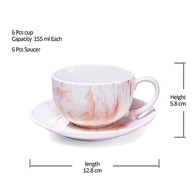Treo by Milton Marble Cup and Saucer Set of 12, Marble Brown Treo by Milton Marble Cup and Saucer Set of 12, Marble Brown